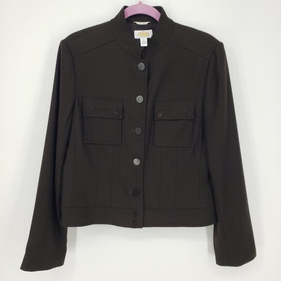 Talbots Wool Button Down Blazer Jacket 12 Military Inspired Made in Italy Brown - Picture 1 of 8